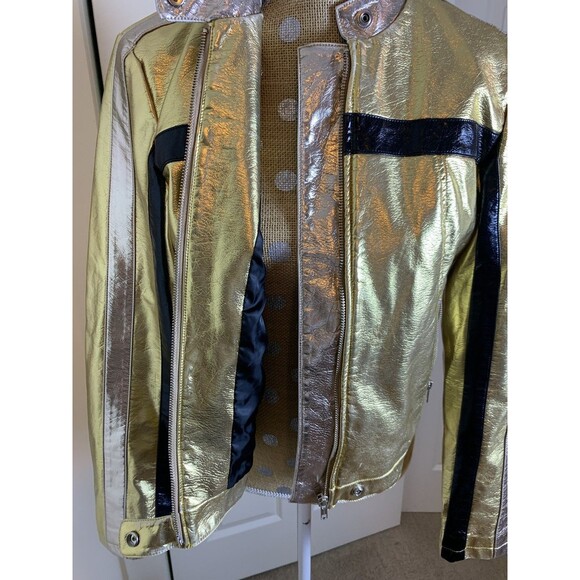 We The Free Free People Fast Lane Metallic Gold Vegan Leather Moto Jacket Small - Picture 3 of 16
